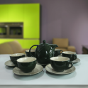 Bộ ấm chén cà phê Ý men xanh đen lòng trắng