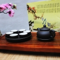 Bộ ấm chén tử sa chóp S2 chỉ bạc kèm khay tròn