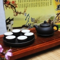 Bộ ấm chén tử sa chóp S2 chỉ bạc kèm khay tròn
