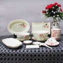 Set 19 sản phẩm bộ bát đĩa Sen chỉ hồng vẽ tay (Trắng)