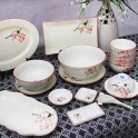 Set 19 sản phẩm bộ bát đĩa Sen chỉ hồng vẽ tay (Trắng)