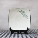 Đĩa sứ vuông Sen xanh vẽ tay (Trắng)