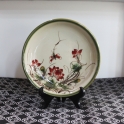 Đĩa sứ tròn Xanh rêu cổ vẽ Sen đỏ phi 22cm 
