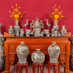 Bộ đồ thờ đầy đủ men Rạn cổ Gạo Nếp - Gốm sứ Hải Long Bát Tràng