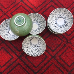 Bộ 6 bát cơm men xanh đồng vẽ bèo Bộ 6 bát cơm men xanh đồng vẽ bèo