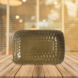 Khay chữ nhật lượn đen lòng gốm số 2 Khay chữ nhật lượn đen lòng gốm số 2