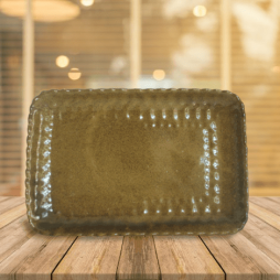 Khay chữ nhật lượn đen lòng gốm số 1 Khay chữ nhật lượn đen lòng gốm số 1