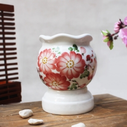 Đèn xông tinh dầu họa tiết ba hoa đỏ cỡ nhỡ