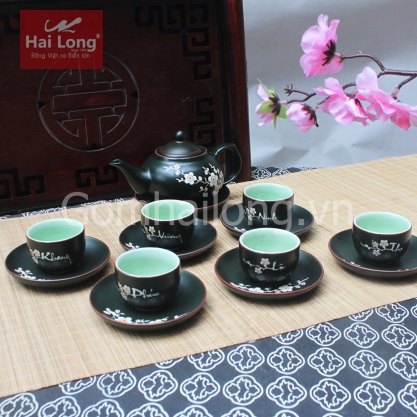 Bộ ấm chén Ala Phúc Lộc Thọ - Vượng Khang Ninh (Men xanh)