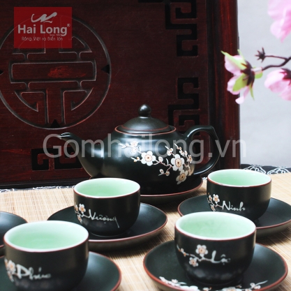 Bộ ấm chén Ala Phúc Lộc Thọ - Vượng Khang Ninh (Men xanh)