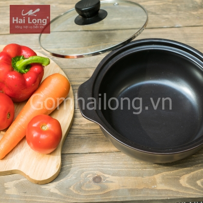 nồi sứ đen nắp kính