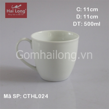 Cốc sứ đai chóp lửa cao cấp Bát Tràng (Trắng)