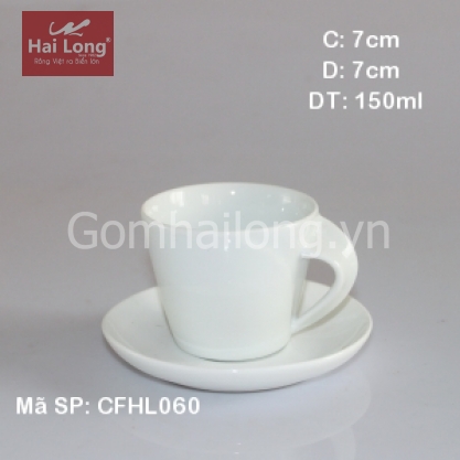 Cốc tách cafe quai xoắn kèm đĩa kê (Trắng)