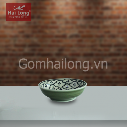 Đĩa muối to men xanh đồng vẽ bèo