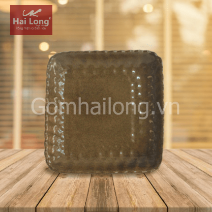 Khay vuông lượn đen lòng gốm số 2