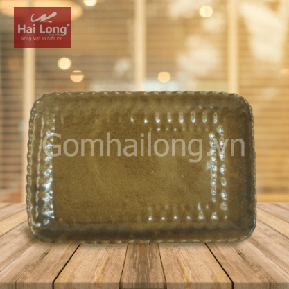 Khay chữ nhật lượn đen lòng gốm số 1