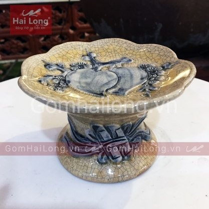 chân nến men rạn bóng hoàng lưu ly gốm sứ Hải Long
