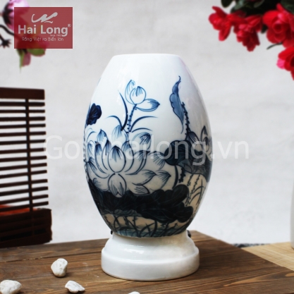 Đèn xông tinh dầu họa tiết hoa sen xanh cỡ lớn