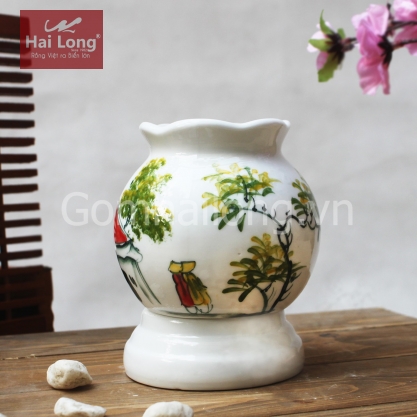 Đèn xông tinh dầu họa tiết người con gái xưa