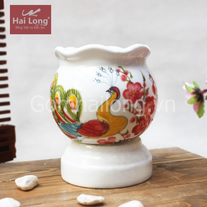 Đèn xông tinh dầu họa tiết con công cỡ nhỡ