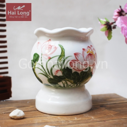 Đèn xông tinh dầu họa tiết hoa sen cỡ nhỡ