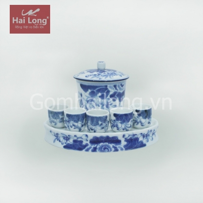 Bộ kỷ 05 chén & bát nước (Xanh cổ)