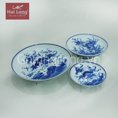 Bộ 03 mâm bồng kích cỡ đa dạng (Xanh cổ)