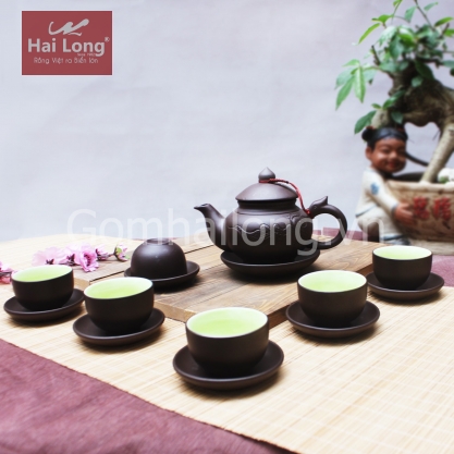 Bộ ấm chén tử sa quai rồng S1 (Đen)
