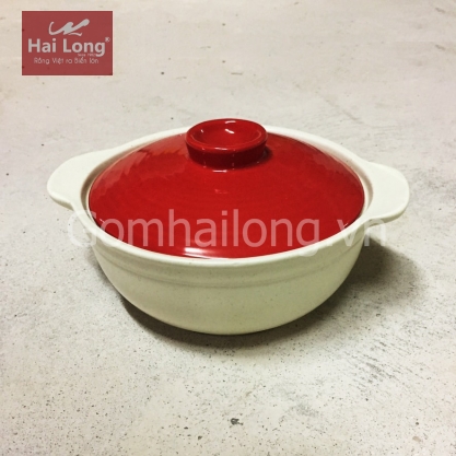 Nồi sứ men mát kem nắp đỏ