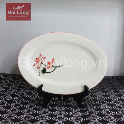 Đĩa sứ dáng bầu dục vẽ tay Sen chỉ hồng S2 (Kem) Đĩa sứ dáng bầu dục vẽ tay Sen chỉ hồng S2 (Kem)