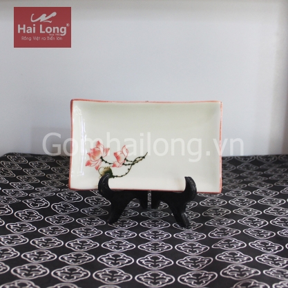 Khay sứ chữ nhật vẽ tay Sen chỉ hồng cỡ S3 (Kem) Khay sứ chữ nhật vẽ tay Sen chỉ hồng cỡ S3 (Kem)