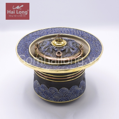 Bát điếu họa tiết rồng xanh diềm xanh blue