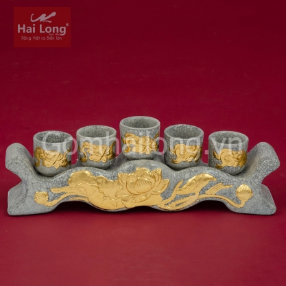 Kỷ thờ cúng 5 ngai men Rạn Gạo Nếp dát vàng