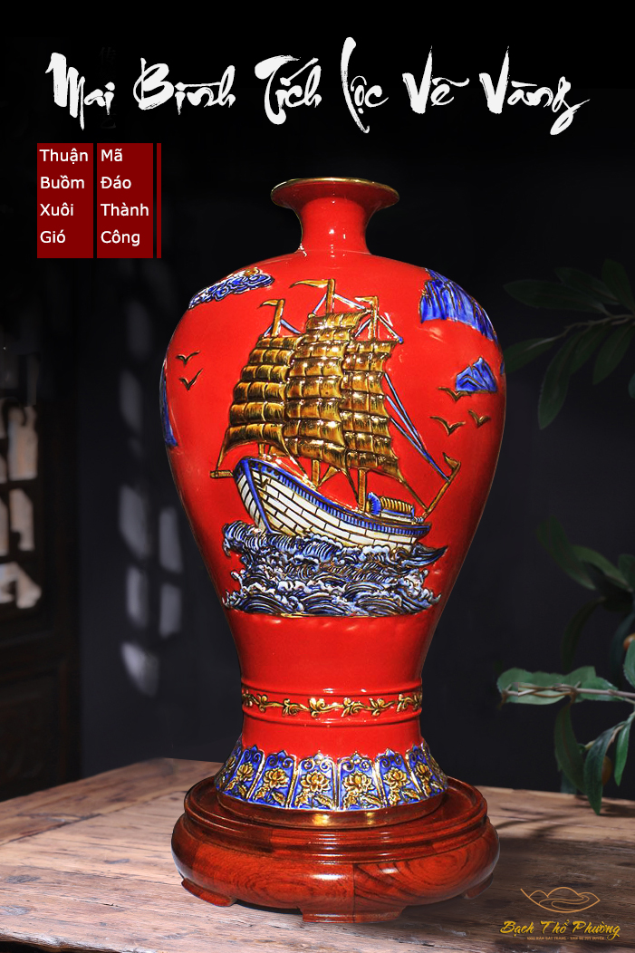 mai bình tích lộc vẽ vàng Bát Tràng