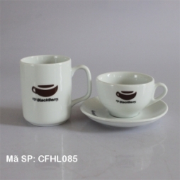 Bộ ly sứ cafe in logo Black Berry cao cấp (Trắng)