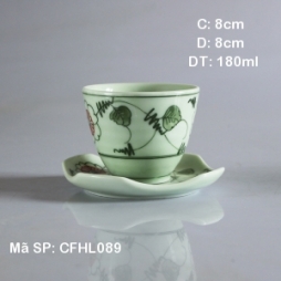 Cốc sứ pha trà vẽ hoa dây (Xanh cổ)