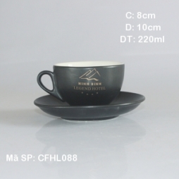 Tách cafe cappuccino kiểu Ý in logo quà tặng Minh Minh (Đen mờ)