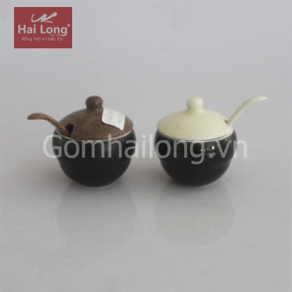 Bộ 02 hũ đường sứ thân đen 